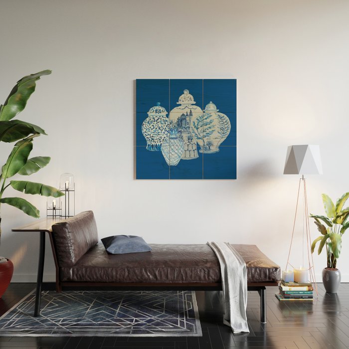 4 Four 4 Blue and White Ginger Jars  Wood Wall Art Gallery Image 2