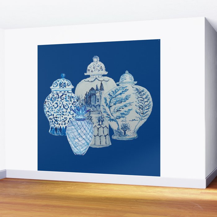 4 Four 4 Blue and White Ginger Jars  Wall Mural Gallery Image 2