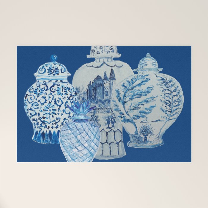 4 Four 4 Blue and White Ginger Jars  Welcome Mat Gallery Image 1