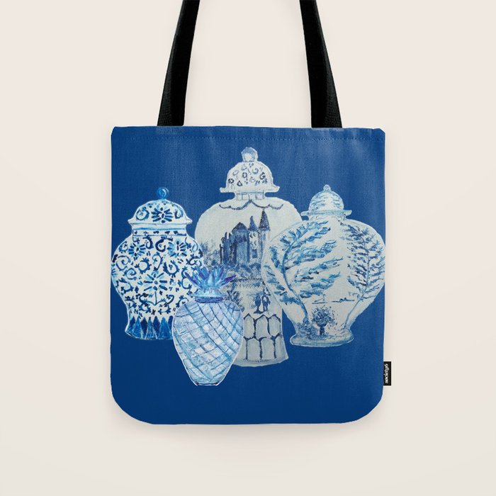 4 Four 4 Blue and White Ginger Jars  Tote Bag Gallery Image 1