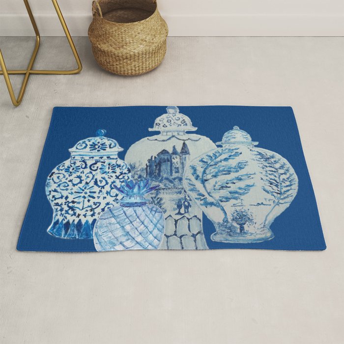 4 Four 4 Blue and White Ginger Jars  Rug Gallery Image 1