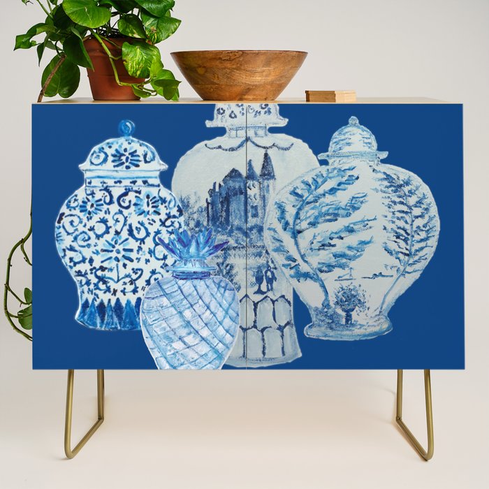 4 Four 4 Blue and White Ginger Jars  Credenza Gallery Image 1