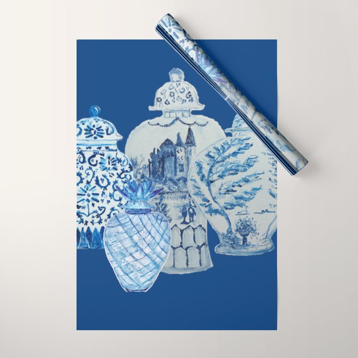 4 Four 4 Blue and White Ginger Jars  Wrapping Paper Gallery Image 1