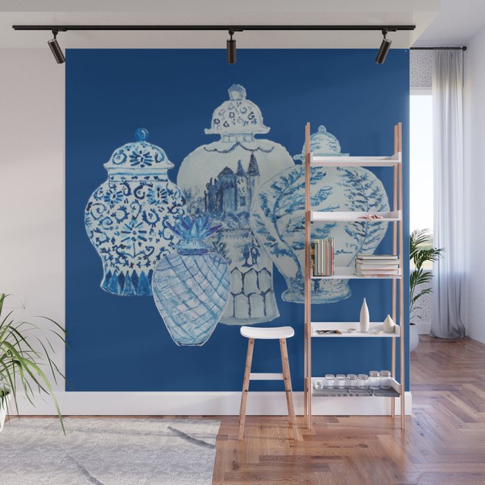 4 Four 4 Blue and White Ginger Jars  Wall Mural Gallery Image 1