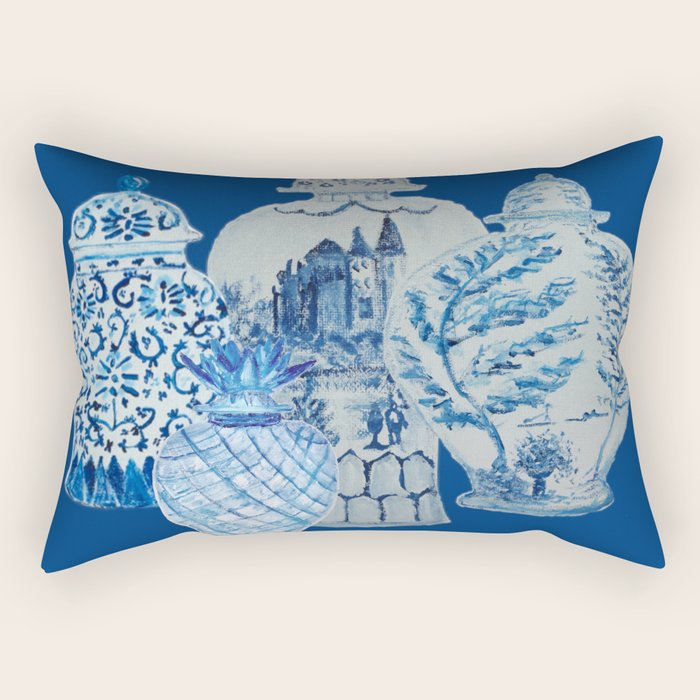 4 Four 4 Blue and White Ginger Jars  Rectangular Pillow Gallery Image 1