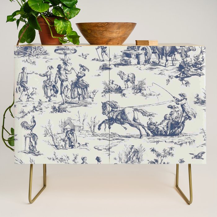Blue Toile de Jouy Credenza Gallery Image 1
