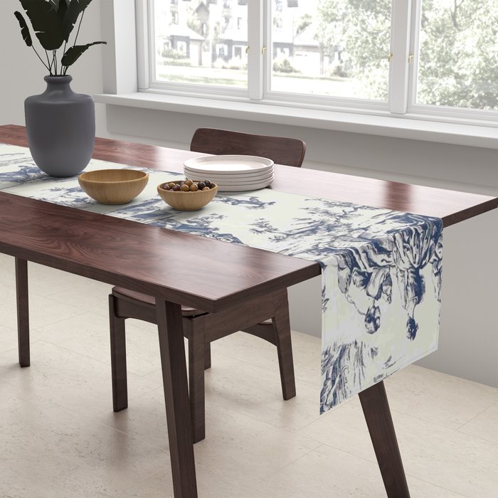 Blue Toile de Jouy Table Runner Gallery Image 2