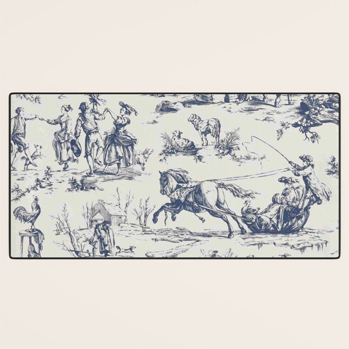 Blue Toile de Jouy Desk Mat Gallery Image 3