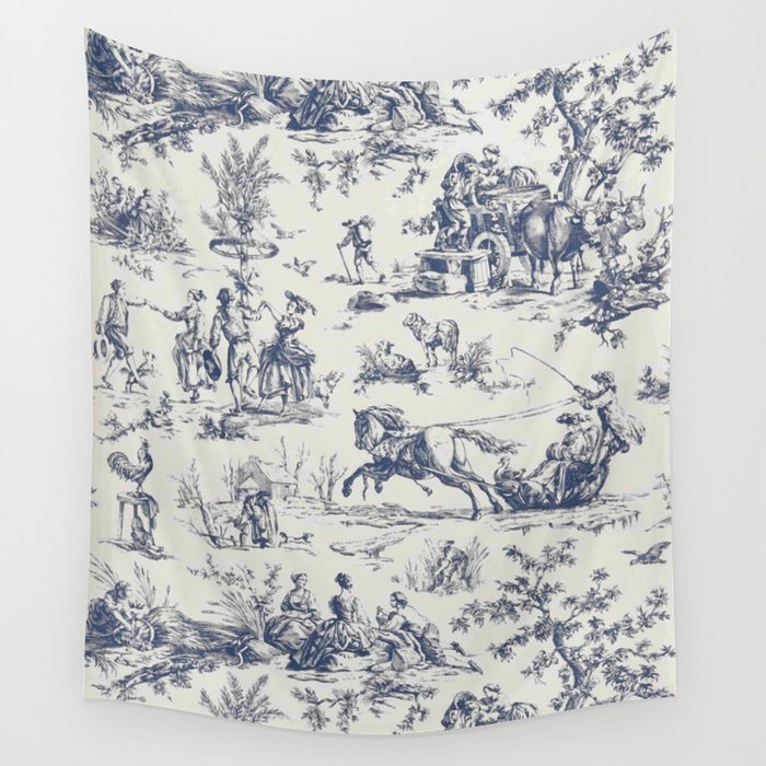 Blue Toile de Jouy Wall Tapestry Gallery Image 4
