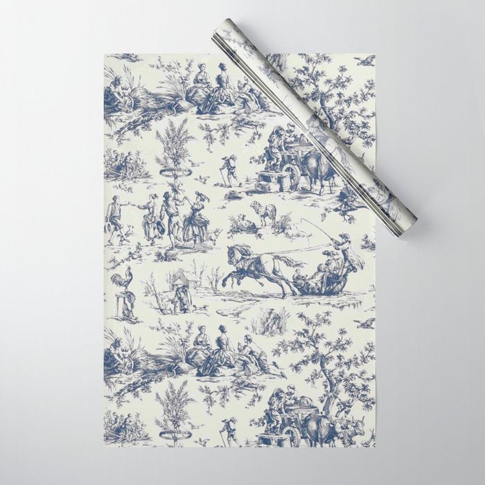 Blue Toile de Jouy Wrapping Paper Gallery Image 1