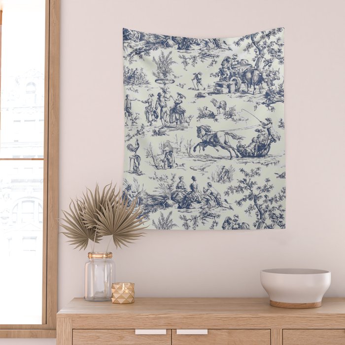 Blue Toile de Jouy Wall Tapestry Gallery Image 2
