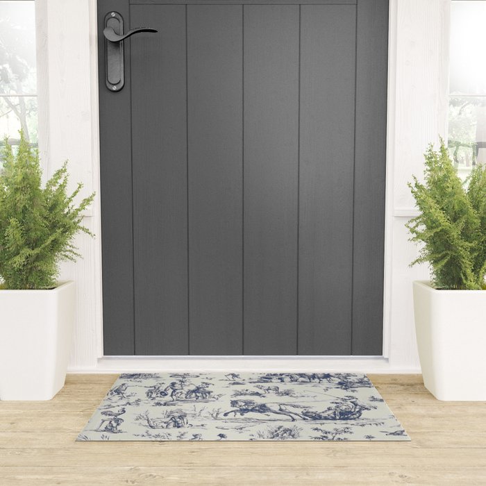 Blue Toile de Jouy Welcome Mat Gallery Image 3