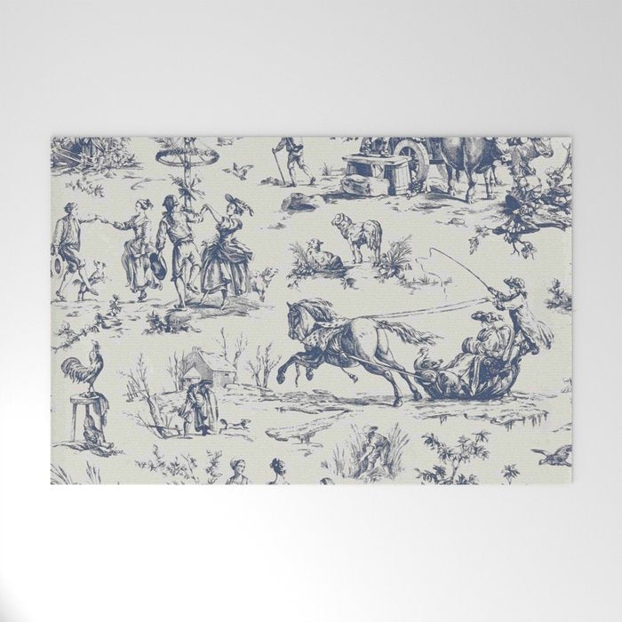 Blue Toile de Jouy Welcome Mat Gallery Image 1