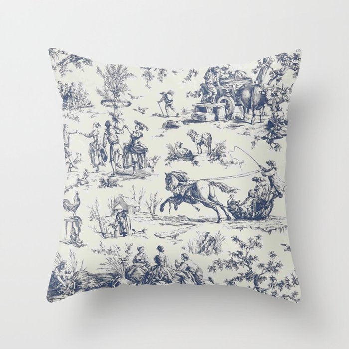 Blue Toile de Jouy Throw Pillow Gallery Image 6