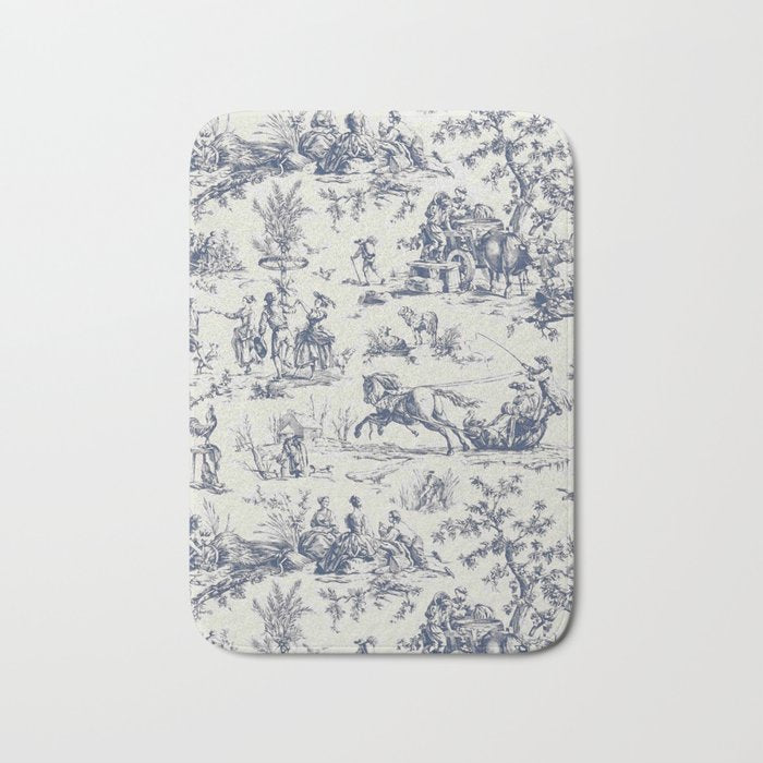 Blue Toile de Jouy Bath Mat Gallery Image 1
