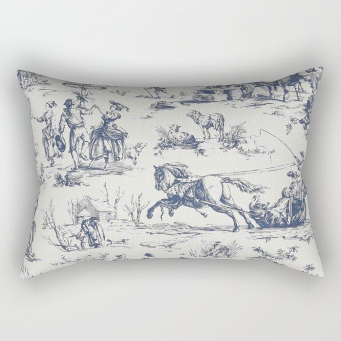 Blue Toile de Jouy Rectangular Pillow Gallery Image 1