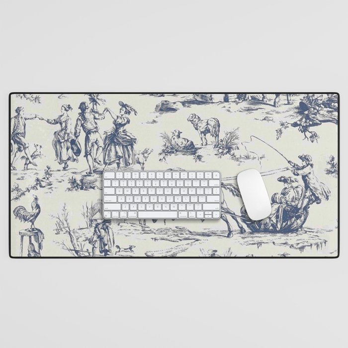 Blue Toile de Jouy Desk Mat Gallery Image 1