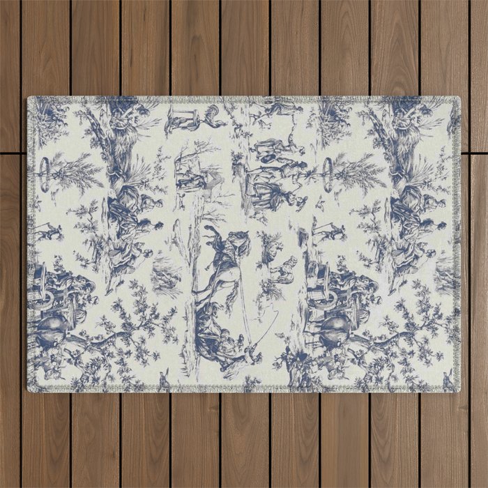 Blue Toile de Jouy Outdoor Rug Gallery Image 1