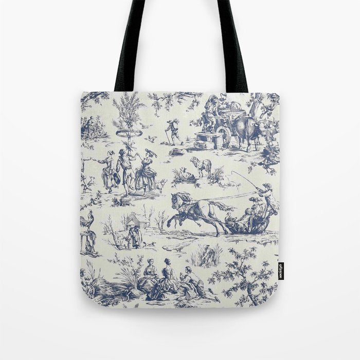 Blue Toile de Jouy Tote Bag Gallery Image 1