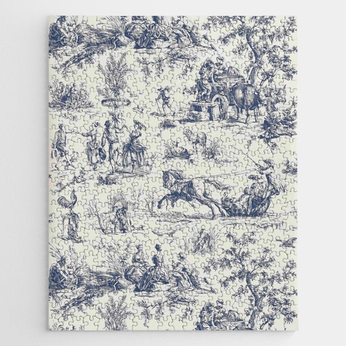 Blue Toile de Jouy Jigsaw Puzzle Gallery Image 1