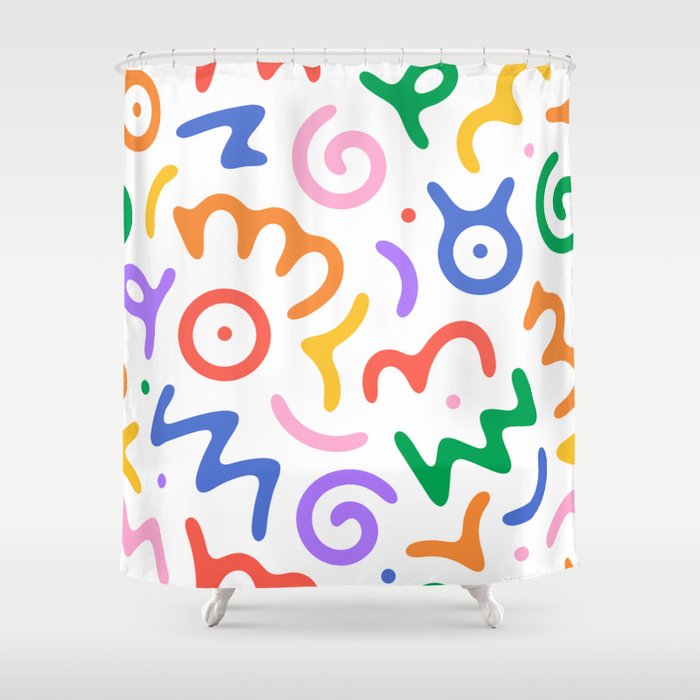 Colorful fun doodle symbol art pattern Shower Curtain Gallery Image 1