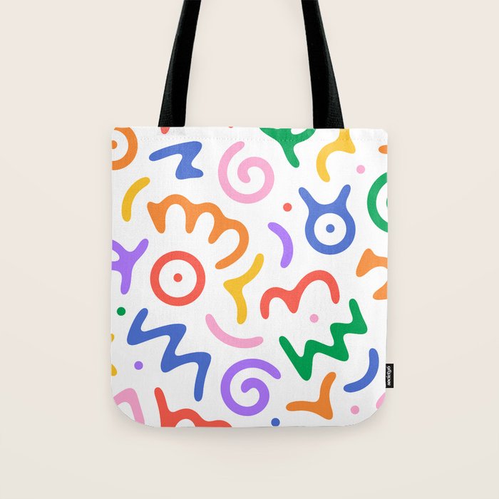 Colorful fun doodle symbol art pattern Tote Bag Gallery Image 1