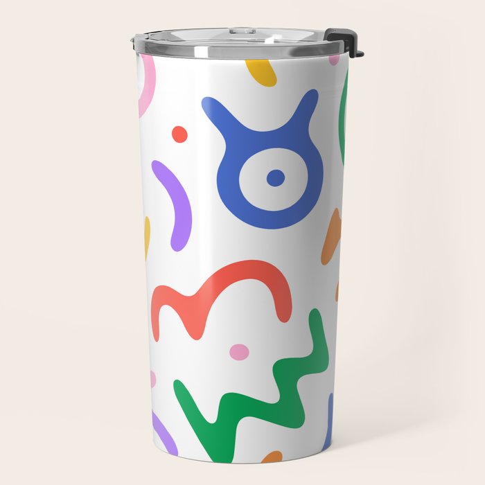 Colorful fun doodle symbol art pattern Travel Mug Gallery Image 2
