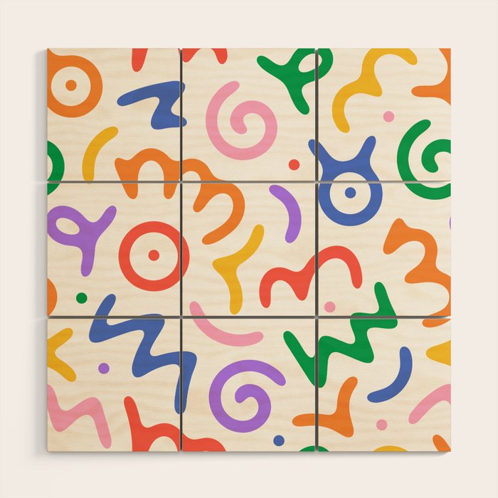 Colorful Fun Doodle Symbol Art Pattern Wood Wall Art