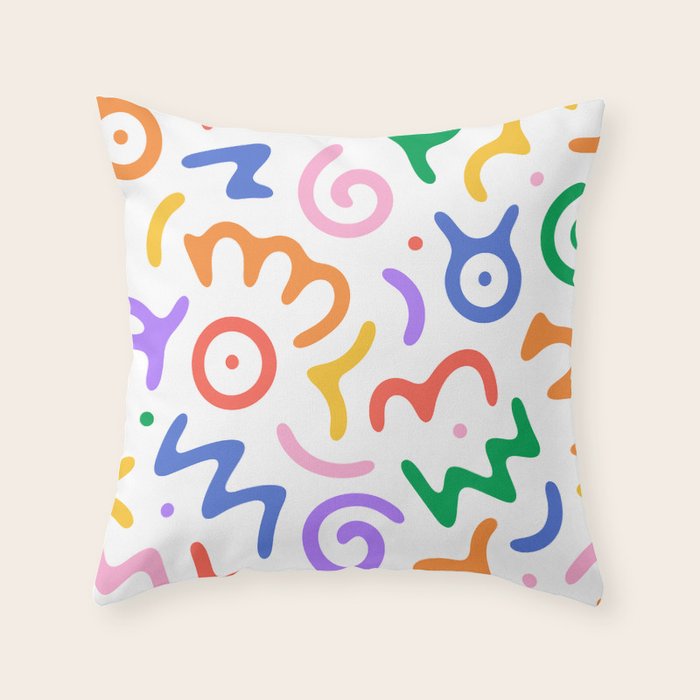 Colorful fun doodle symbol art pattern Throw Pillow Gallery Image 1