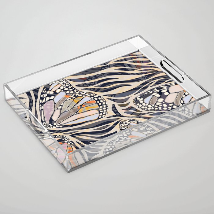Abstract Retro Boho Butterfly Zebra Pattern â¢ Earthy Nature Acrylic Tray Gallery Image 1