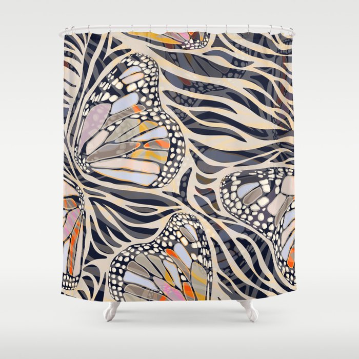 Abstract Retro Boho Butterfly Zebra Pattern â¢ Earthy Nature Shower Curtain Gallery Image 1