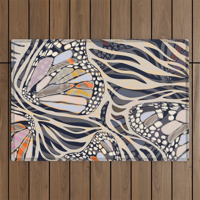 Abstract Retro Boho Butterfly Zebra Pattern â¢ Earthy Nature Outdoor Rug Gallery Image 1