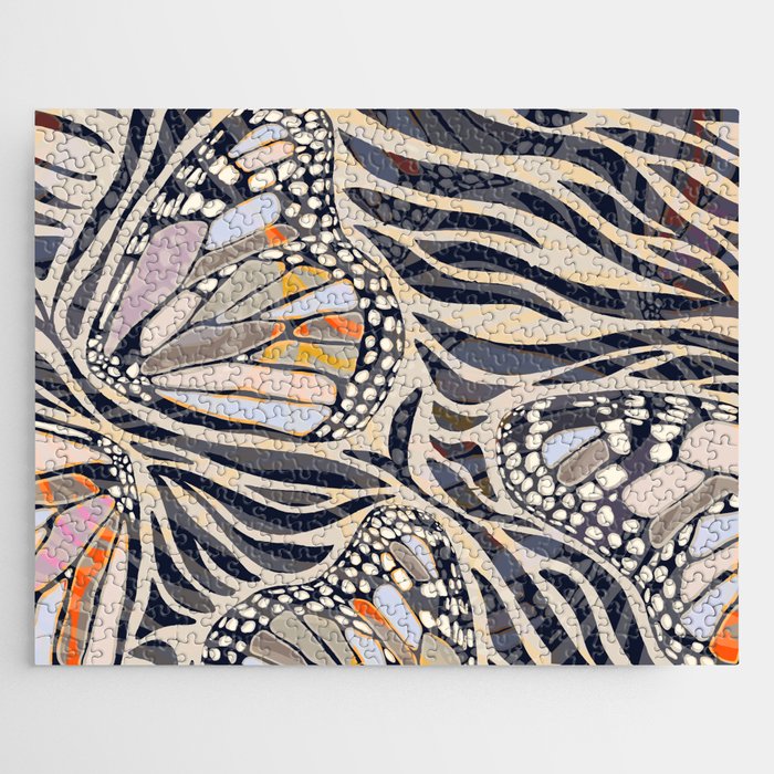 Abstract Retro Boho Butterfly Zebra Pattern â¢ Earthy Nature Jigsaw Puzzle Gallery Image 1
