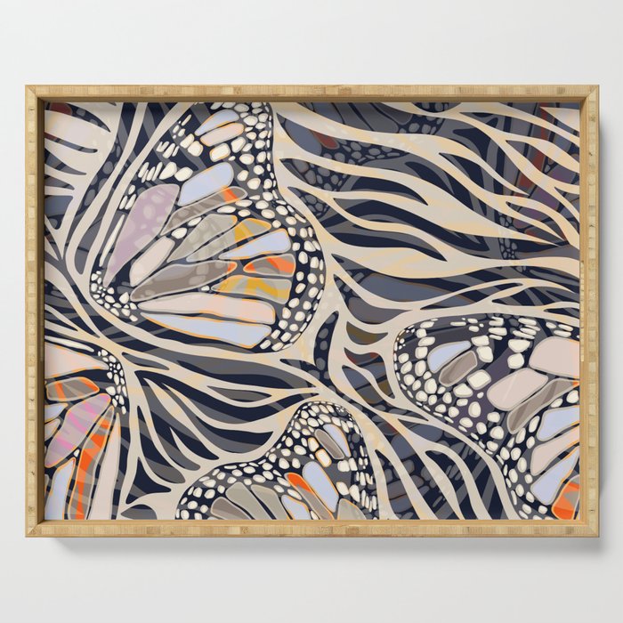 Abstract Retro Boho Butterfly Zebra Pattern â¢ Earthy Nature Serving Tray Gallery Image 1