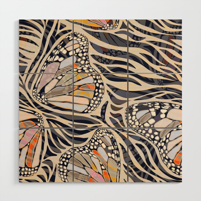Abstract Retro Boho Butterfly Zebra Pattern â¢ Earthy Nature Wood Wall Art Gallery Image 1