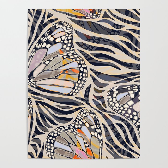 Abstract Retro Boho Butterfly Zebra Pattern â¢ Earthy Nature Poster Gallery Image 1