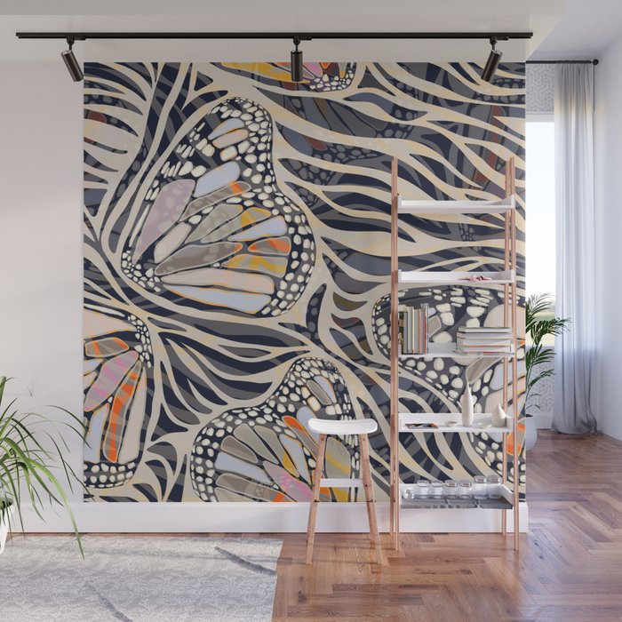 Abstract Retro Boho Butterfly Zebra Pattern â¢ Earthy Nature Wall Mural Gallery Image 1