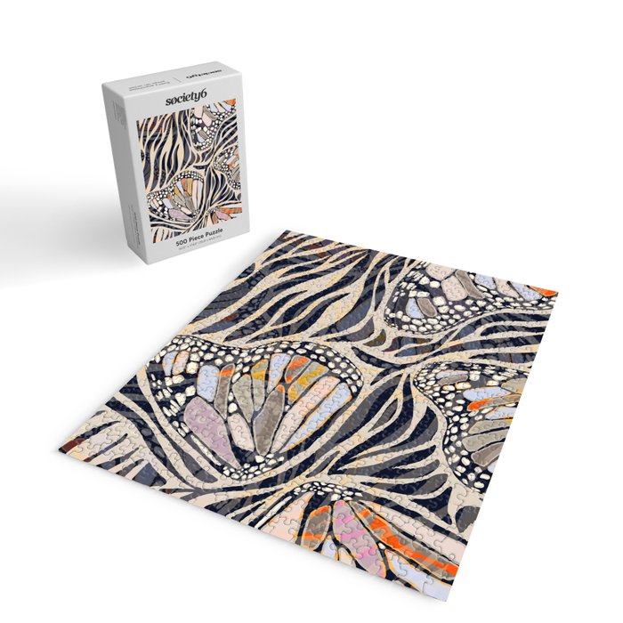 Abstract Retro Boho Butterfly Zebra Pattern â¢ Earthy Nature Jigsaw Puzzle Gallery Image 2