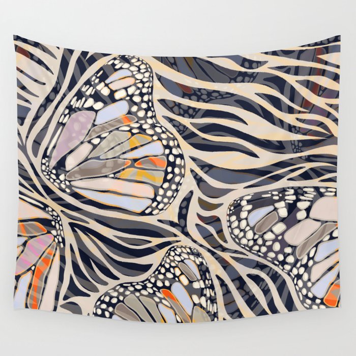 Abstract Retro Boho Butterfly Zebra Pattern â¢ Earthy Nature Wall Tapestry Gallery Image 1