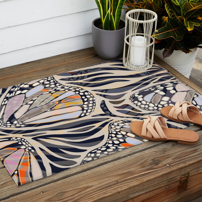 Abstract Retro Boho Butterfly Zebra Pattern â¢ Earthy Nature Outdoor Rug Gallery Image 2