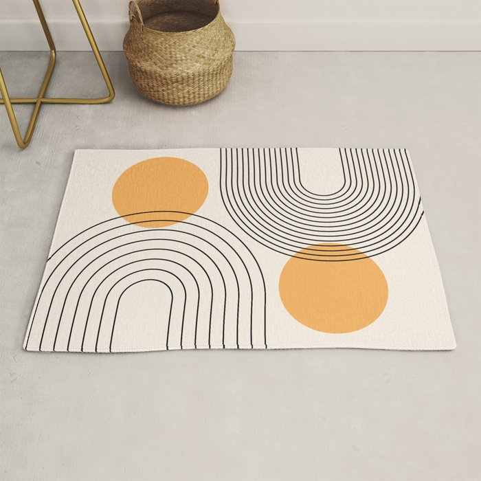 Mid Century Modern Geometric 70 (Rainbow and Sun Abstraction) Rug Gallery Image 1