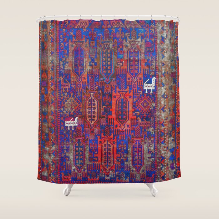 Antique Timuri Bird Baluch Main Carpet Print Shower Curtain Gallery Image 1