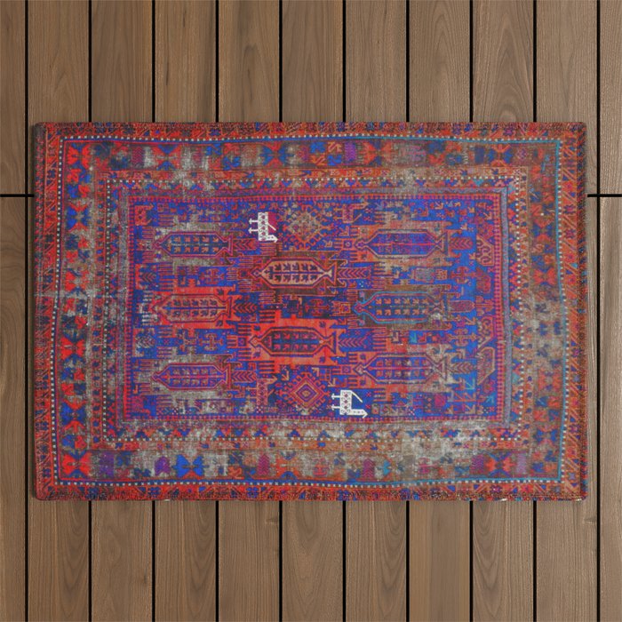 Antique Timuri Bird Baluch Main Carpet Print Outdoor Rug Gallery Image 1