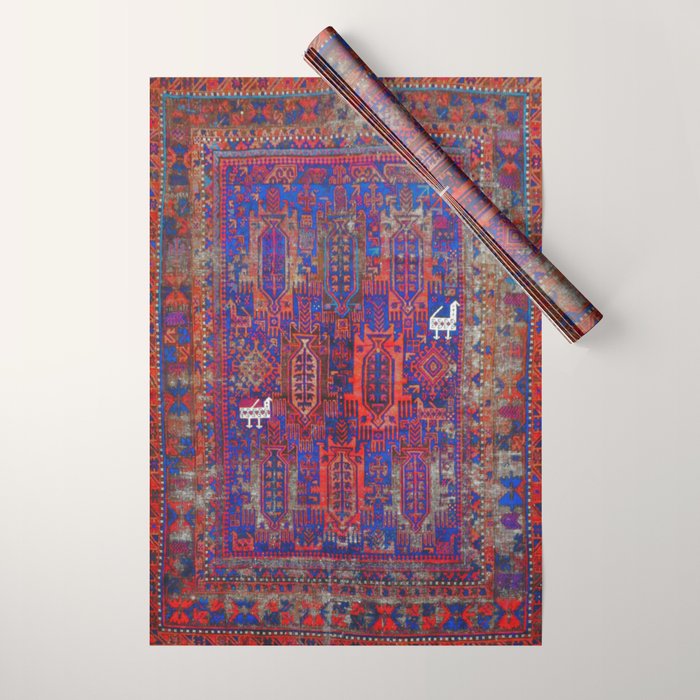 Antique Timuri Bird Baluch Main Carpet Print Wrapping Paper Gallery Image 1
