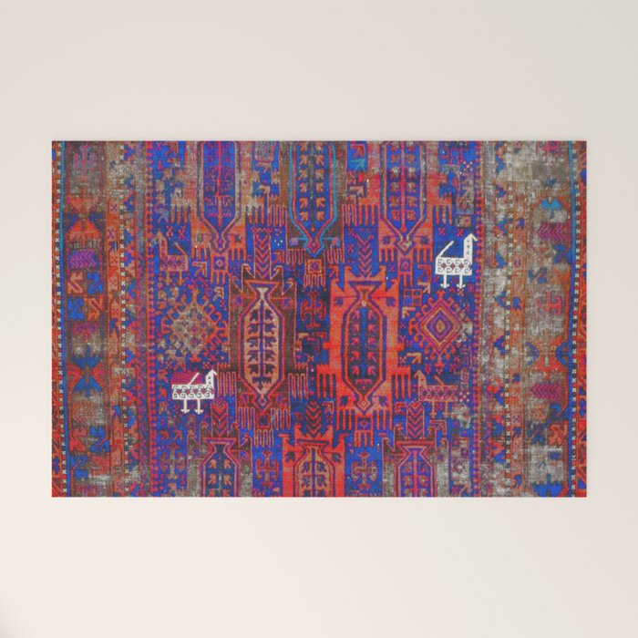 Antique Timuri Bird Baluch Main Carpet Print Welcome Mat Gallery Image 1