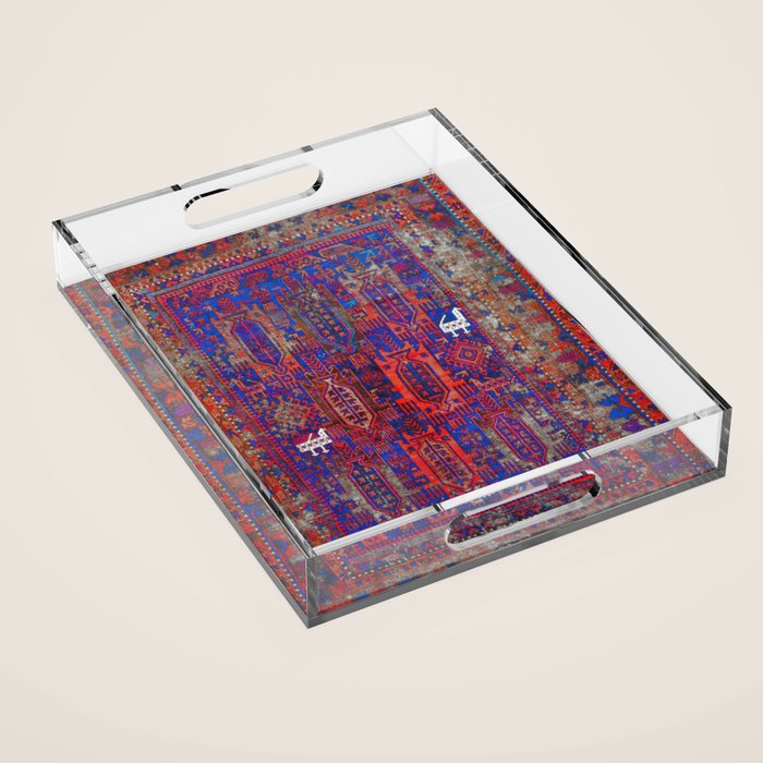 Antique Timuri Bird Baluch Main Carpet Print Acrylic Tray Gallery Image 1
