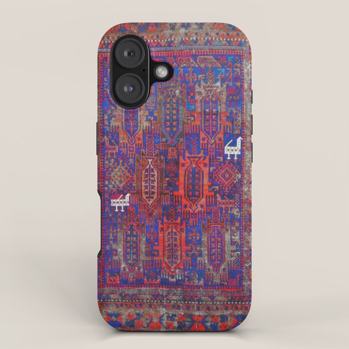 Antique Timuri Bird Baluch Main Carpet Print iPhone Case Gallery Image 1
