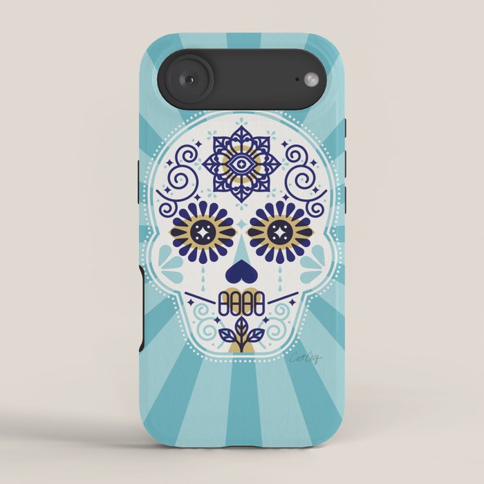 DÃ­a de Muertos â¢ Mexican Sugar Skull - Baby Blue Palette iPhone Case Gallery Image 2