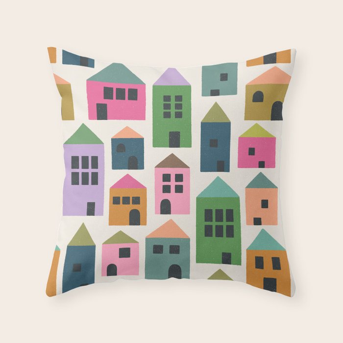 Happy Houses - Multi-colored Throw Pillow Gallery Image 1