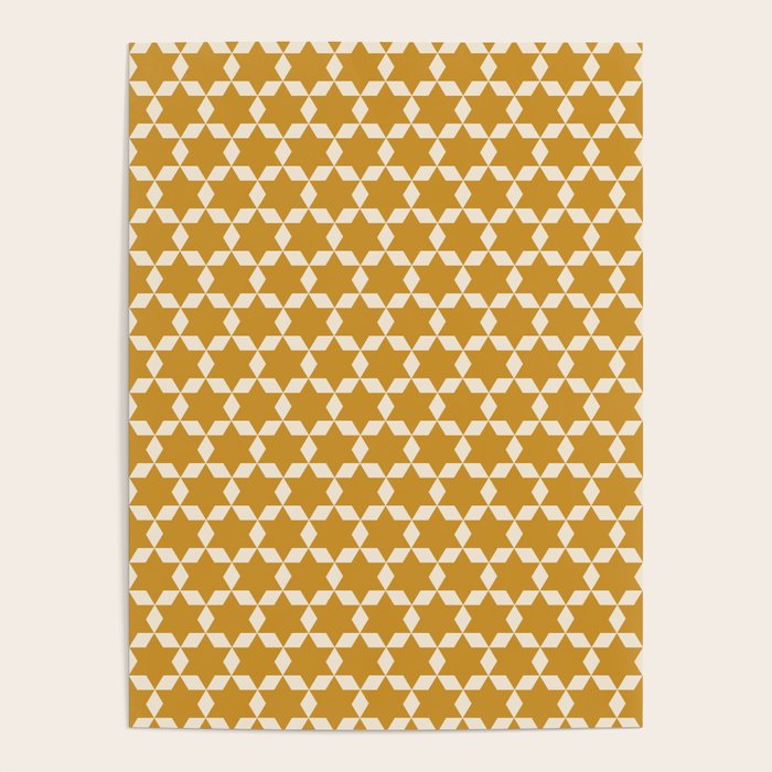 Star Tiles Pattern in Dark Mustard and Cream Poster Gallery Image 4